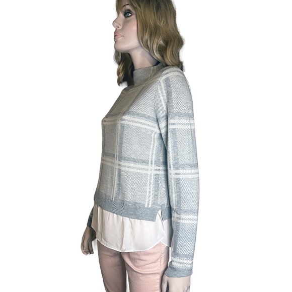 Camber & Grace Cheater Sweater Tunic Grey White Plaid Illusion Blouse Super Soft - Picture 4 of 14